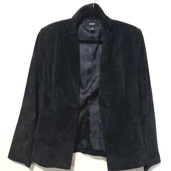 Alfani 100% Suede Leather Vintage Black Women's Blazer Jacket Size Medium - Picture 3 of 9